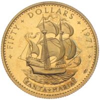 Bahamas 50 Dollars Gold 1971 Santa Maria