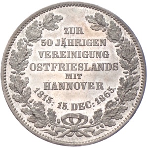 Hannover Taler Georg V. 1865 Vereinigung mit Ostfriesland