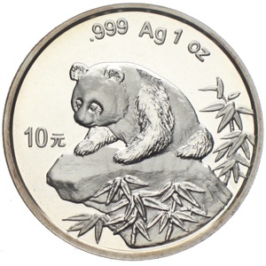 China Panda 10 Yuan 1999 Silberunze
