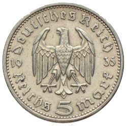 5 Reichsmark Paul von Hindenburg 1935 Silber