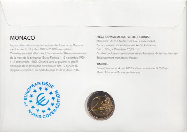 Monaco Numisbrief 2 Euro Grace Kelly