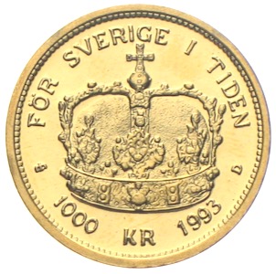 1000 Kronen Schweden Carl Regierungsjubiläum 1993 Goldmünze