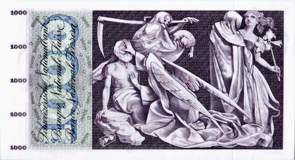 1000 Franken Schweiz Banknote 1974