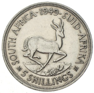 Suid Afrika 5 Shillings 1949 Georg VI. Springbock
