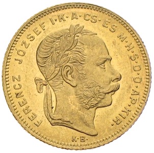 Ungarn - 8 Forint / 20 Francs 1880 Ferencz József