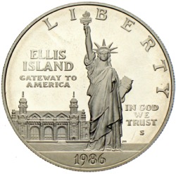 Statue of Liberty One Silver Dollar 1986 Ellis Island