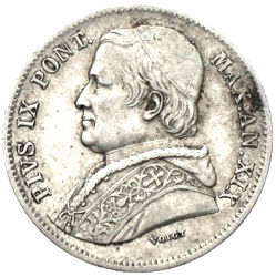 Kichenstaat Vatikan 20 Baiocchi 1865 Silber Pius IX